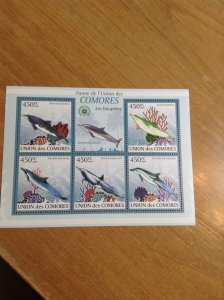 Comoro Islands    MNH Sheet of 5  Dolphins