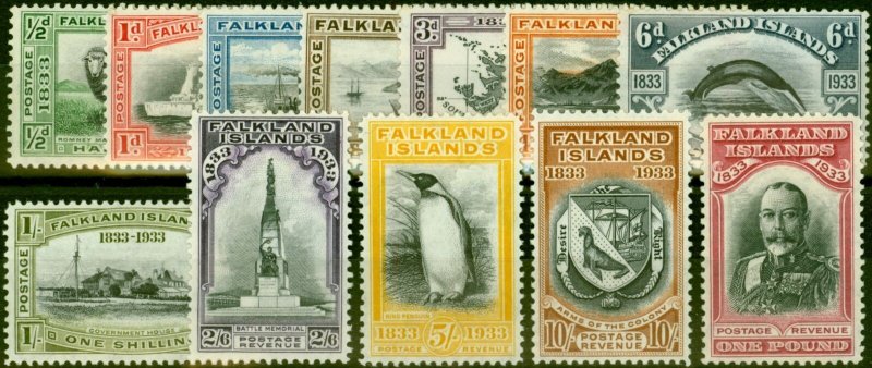 Falkland Islands 1933 Centenary Set of 12 SG127-138 V.F LMM & MNH £1 with Cer...