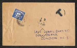 GOLD COAST TO LONDON ENGLAND POSTAGE DUE STAMP COVER 1952