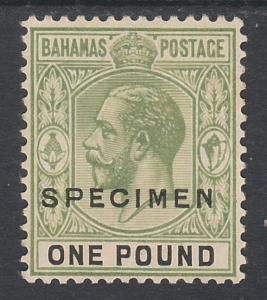 BAHAMAS 1921 KGV SPECIMEN 1 POUND WMK MULTI SCRIPT CA NO GUM 