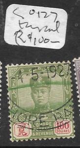 MALAYA JOHORE  (P0612B) $100.00 FISCALLY USED SG 127  VFU 