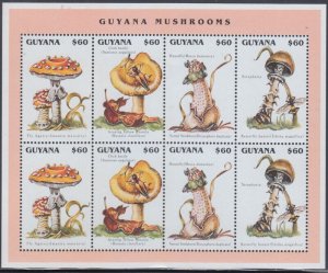 GUYANA Sc# 3060 MNH SHEET of 2 SETS of 4 DIFF MUSHROOMS