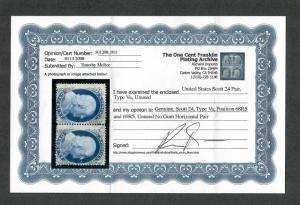 US Sc#24 Pair Used, Type Va Pos 68r5+69R5, Light Crease, Doporto Cert., Cv. $600