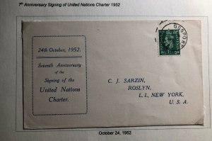 1952 Gosport England First Day Cover FDC To New York Usa United Nation Day