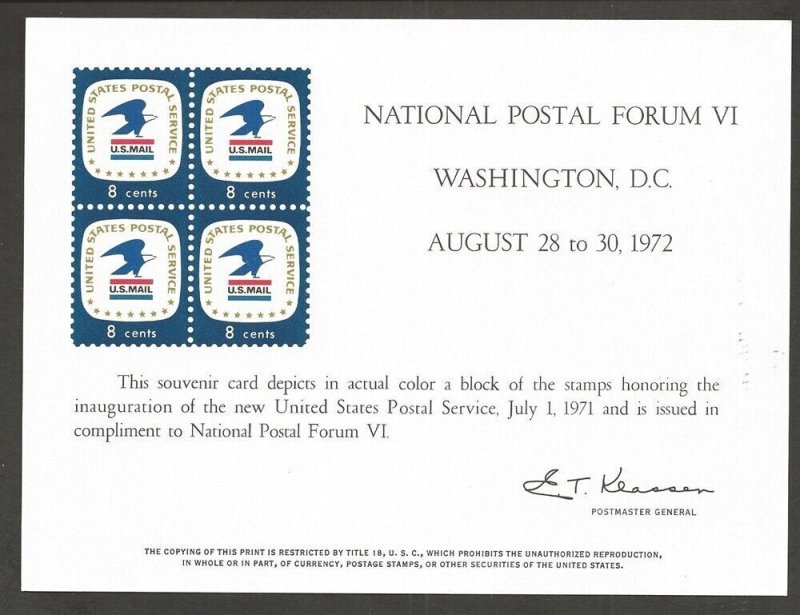1972 National Postal Forum July 1 souvenir card