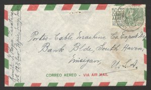 MEXICO TO USA - AIRMAIL LETTER WITH CORREO AEREO STAMP, 50c - 1954.