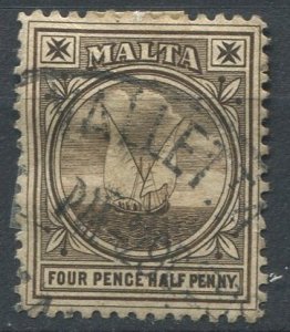 Malta Sc#42 Used, 4½p blk brn, Definitives 1904-1914: King Edward VII (1905)