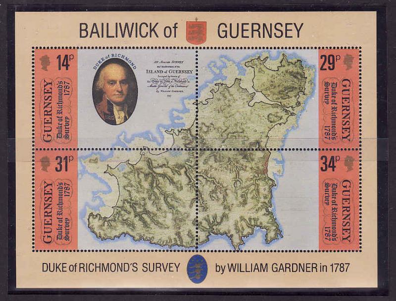 Guernsey-Sc#347-unused NH sheet-18th Century map of Guernsey