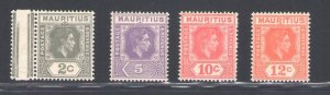 1938-49 MAURITIUS, Stanley Gibbons #252-255-256-257 - MNH**