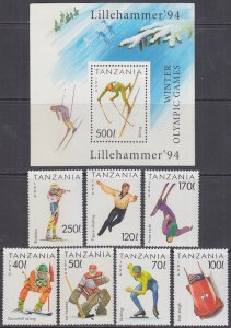 TANZANIA Sc # 1201-8 CPL MNH SET of 7 + S/S - LILLEHAMMER 1994 WINTER OLYMPICS