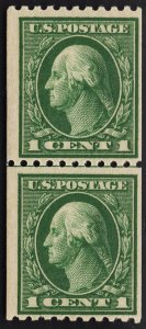 US #441 1c Green Washington Coil GUIDE LINE Pair MINT NH SCV $17.5