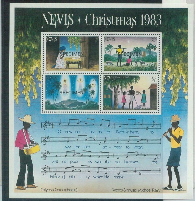 78431 - NEVIS  stamps - 1983 XMAS music  Souvenir/S -  MNH Overprinted SPECIMEN