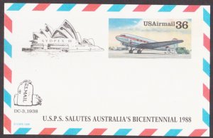 UNITED STATES USA - 1988 36c AUSTRALIA'S BICENTENNIAL - POSTCARD - MINT