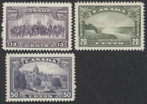 Canada #224-226 1935 George V Pictorial 13c 20c 50c Mid-values VF Mint OG NH