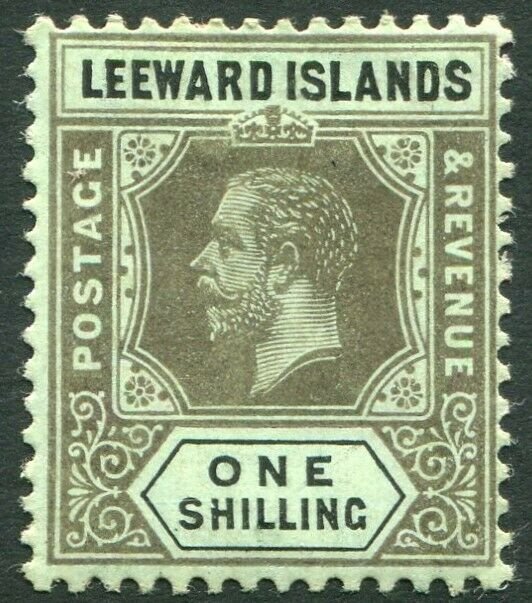 LEEWARD ISLANDS-1917 1/- Black/Blue-Green (Olive Back) Sg 54b MOUNTED MINT