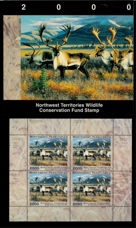 NORTHWEST TERR #4M 2000 CARIBOU CONSERVATION STAMP MINI SHEET OF 4 IN FOLDER