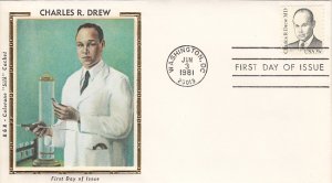 USA 1981 FDC Sc 1865 35c Charles R. Drew R & R Colorano Silk Cachet