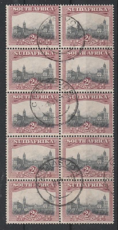 SOUTH AFRICA 1927 UNION BUILDINGS 2D LONDON PRINTING USED BLOCK PERF 14