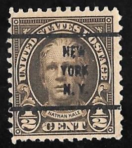 653 1/2 cent Nathan Hale Precancel Stamp used AVG