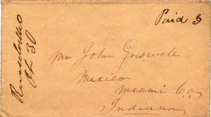 United States Ohio Russelville, O. c1855 ms  ms Paid 3  DPO  Stampless Cover.