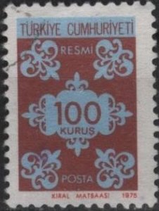 Turkey O138 (used) 100k fleurs-de-lis, lt blue & maroon (1975)