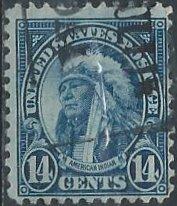 US 695 (used) 14¢ American Indian, blue (perf. 11x10½) (1931)