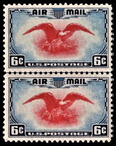 US C23 MNH VF 6 Cent Eagle and Shield Horizontal Line Pair ***