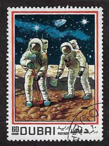 Dubai #118a Used OG (CTO); 60c Astronauts on the Moon (1969)