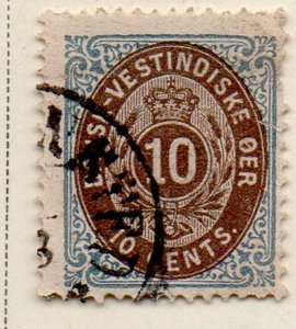 Danish West Indies Sc 10  1876 10c blue & brown stamp used