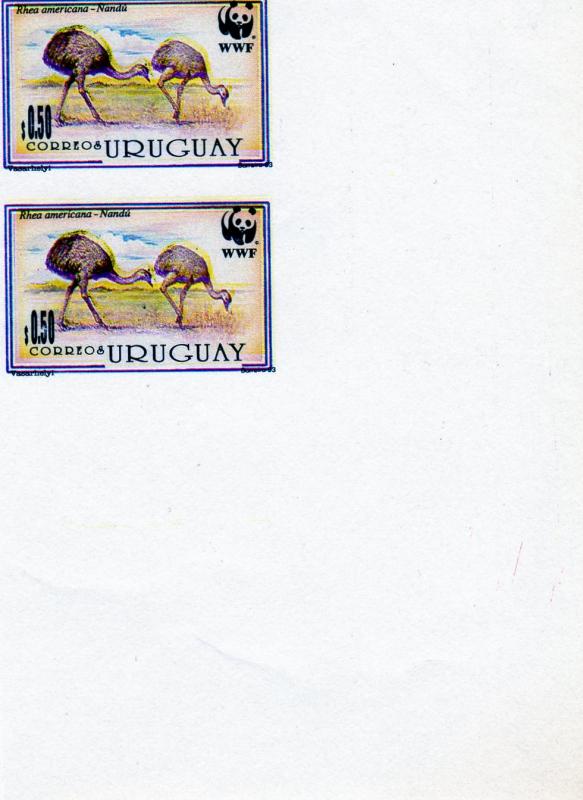 Uruguay WWF '93 Nandu Imperf. Pair marginal Border Sc.1512 