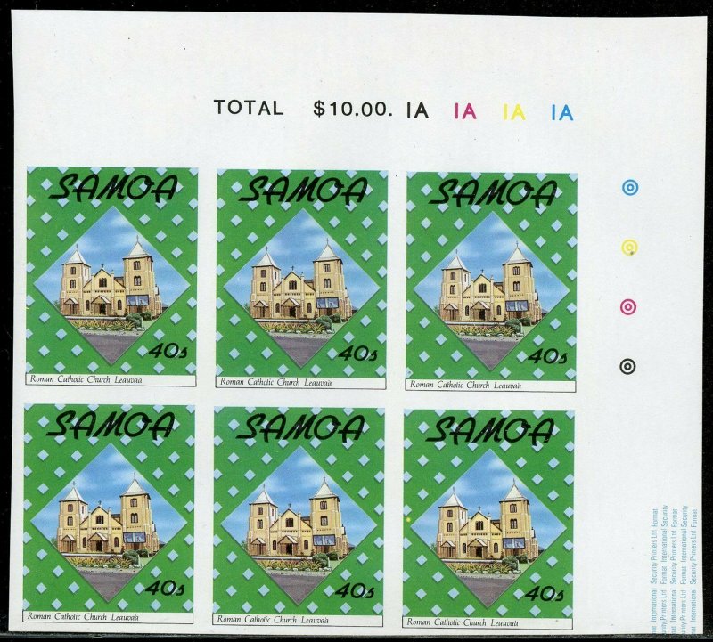 SAMOA CHURCHES  IMPERFORATE CORNER BLOCKS OF SIX  SC#748 & 750  MINT NH