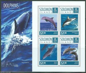 SOLOMON ISLANDS 2014 DOLPHINS SHEET  PERFORATED MINT NH