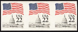 US 2115f MNH VF 22 Cent Flag Over Capitol Imperforate Strip of 3 Block Tagging