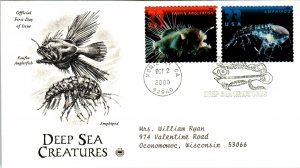 US 3439-3443 Deep Sea Creatures PCS Set of Three Typed FDC