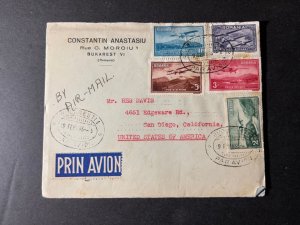 1935 Romania Airmail Cover Bucharest to San Diego CA USA Constantin Anastasiu