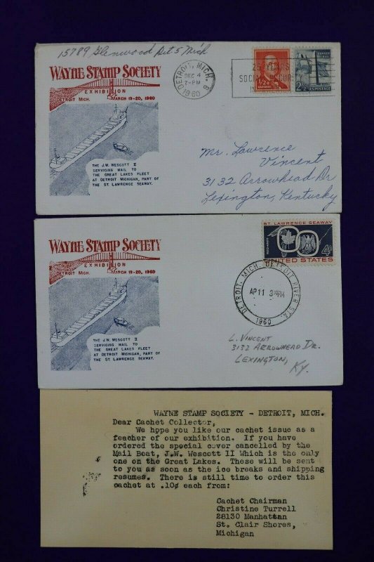 Wayne Stamp Society Exhibition Detroit MI 25 Yrs SS In America 1960 Cachet Cover