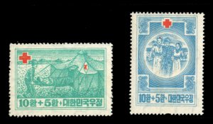 Korea #B1-2 Cat$28, 1953 Red Cross, set of two, never hinged, short perf.