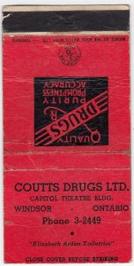 Canada Revenue 3/10¢ Excise Tax Matchbook COUTTS DRUGS LTD. Windsor, Ontario