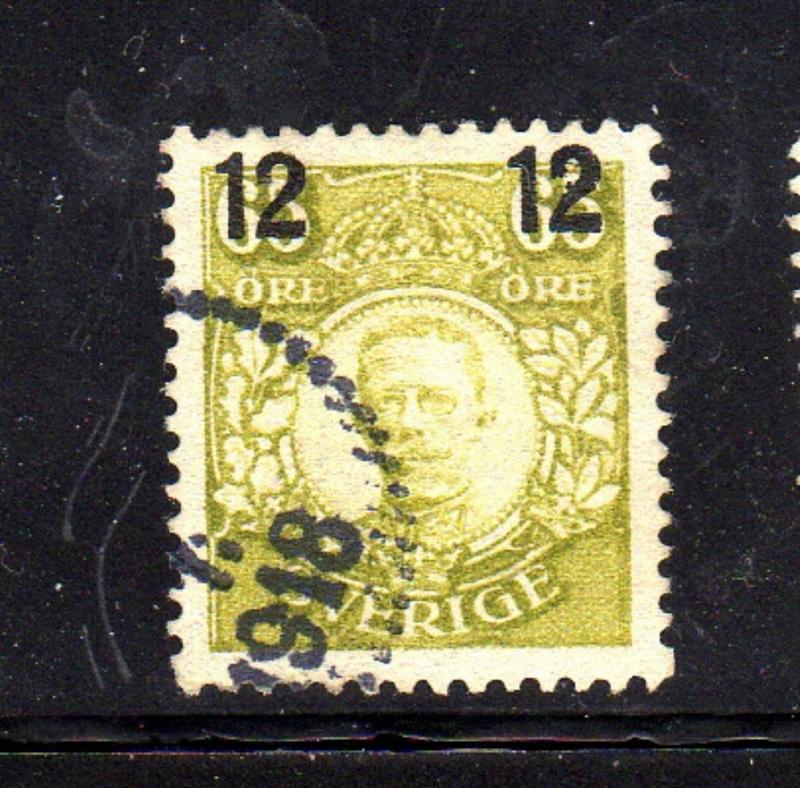 SWEDEN #101  1918  GUSTAF V  SURCHARGED     F-VF  USED