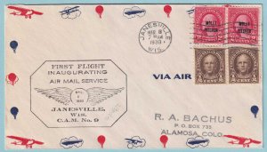 UNITED STATES FIRST FLIGHT COVER - 1930 FROM JANESVILLE WISCONSIN - CV166