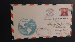 1934 First Flight Air Mail Cover Cristobal Canal Zone Georgetown British Guiana