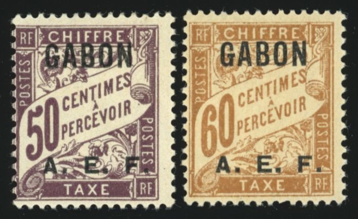 GABON Sc J7-8 F-VF/MH - 1928 Postage due stamps of France ovpt - See Description