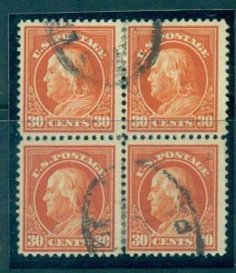 USA 1912-14 Sc#420 30c orange red Franklin Perf 12 Wmk S/L Blk 4 FU lot68979