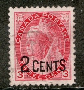 1899 Canada Sc #88 - Queen Victoria 2¢ Provisional ovpt - Used postage stamp