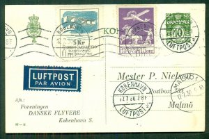 DENMARK 1930 5kr Svendsen Flight label + others on scarce cover (only 600 flown)