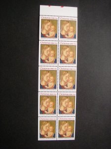 Scott 2578a, 29c Christmas, UNFOLDED, Pos 11 red bars on tab, MNH Booklet Pane