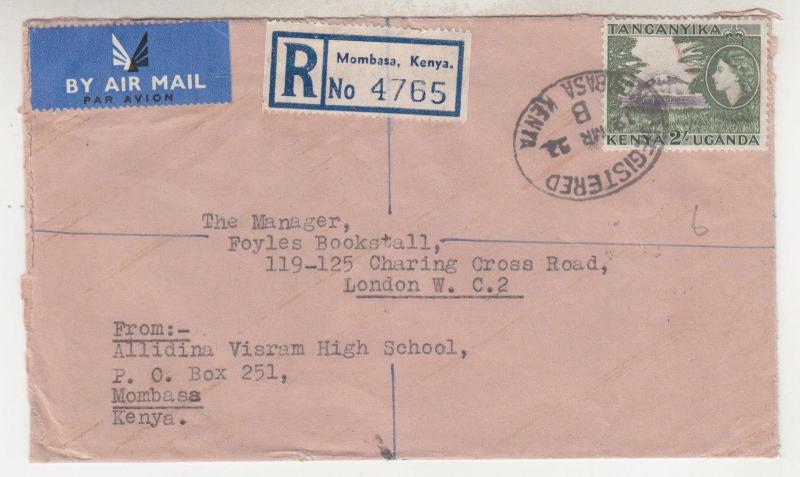 KENYA, UGANDA & TANG., 1957 Registered Airmail cover, QE 2s., Mombasa to GB.