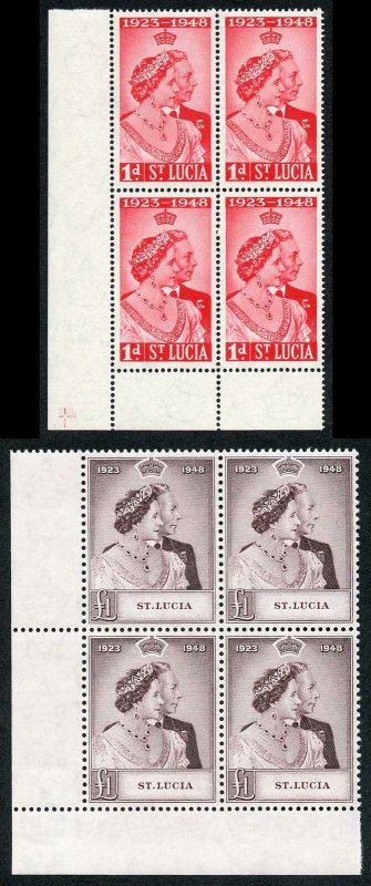 St Lucia 1948 Royal Silver Wedding SG144/5 U/M (MNH) BLOCK OF 4