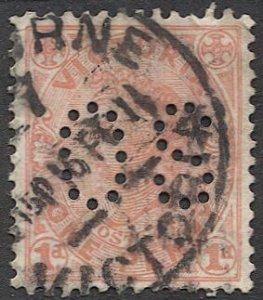 AUSTRALIA Victoria 1905 Sc 219 Official stamp, O S Perfin