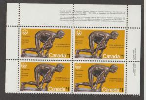 Canada Scott #656 Olympic - The Sprinter Stamp - Mint NH Plate Block